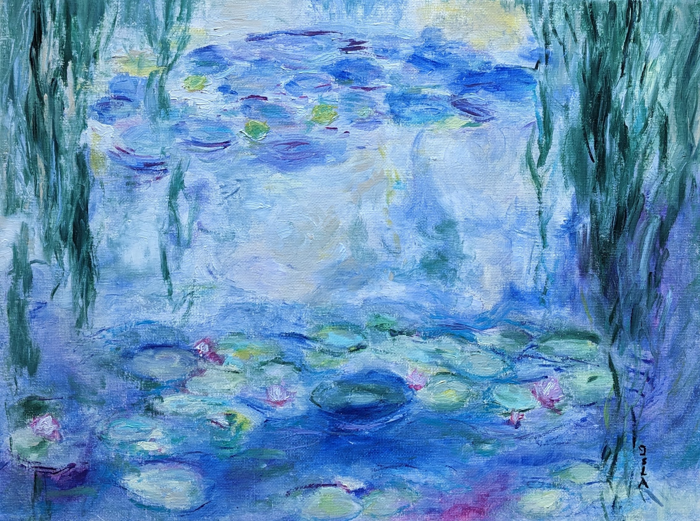 Harmonie Bleue Monet- Huile sur toile
